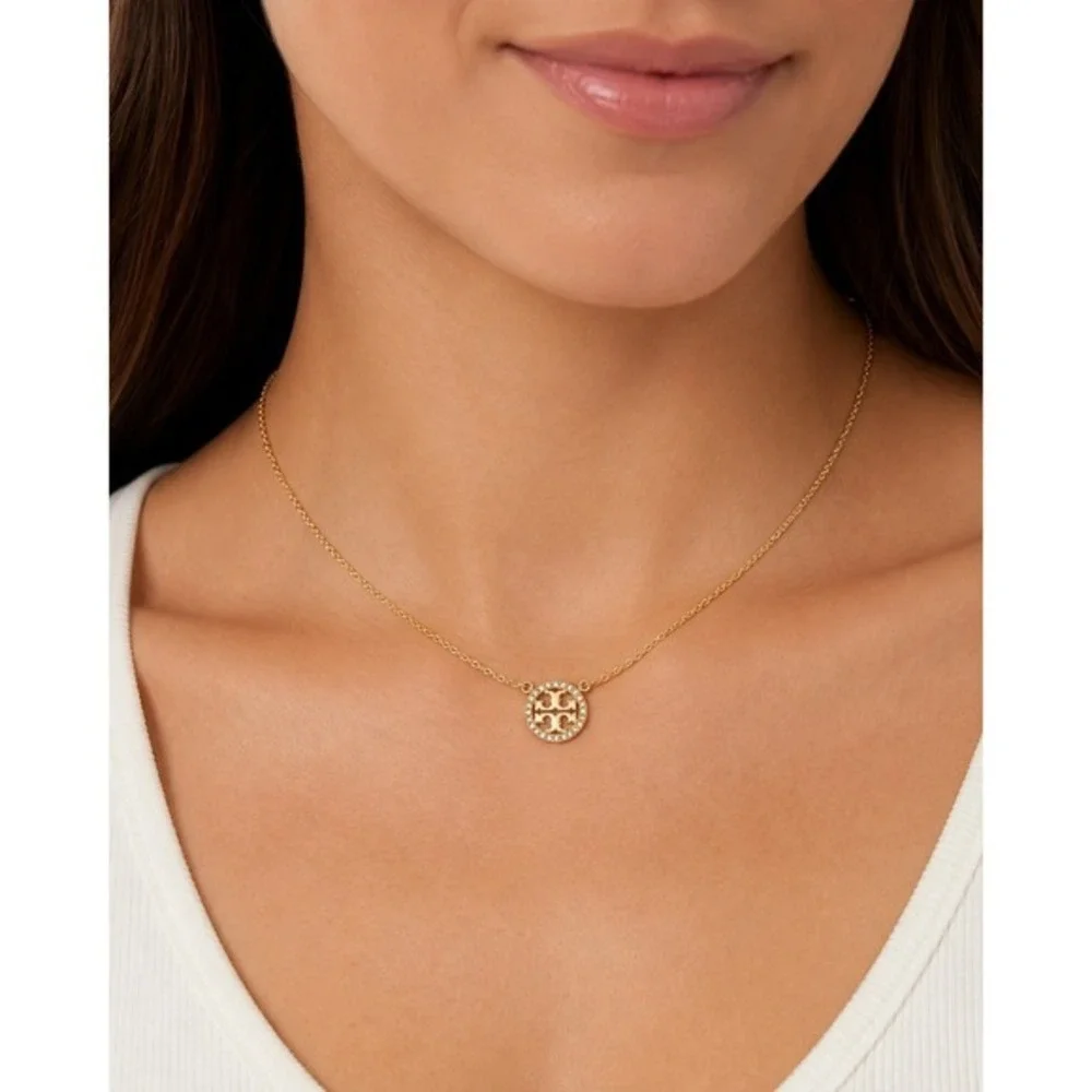 NWT Tory Burch Icon Pave Pendant Necklace / Dustbag Included / MSRP $110